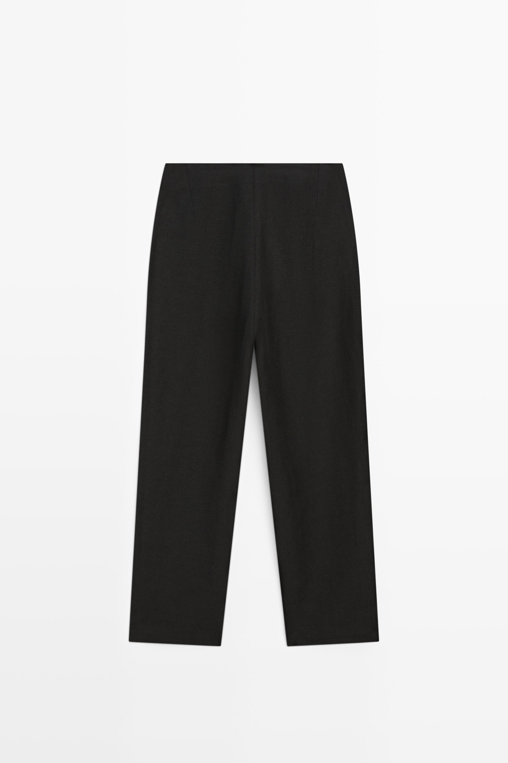 Massimo Dutti Прямые брюки из льна с драпировкой, черный