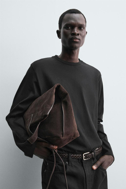 ZARA ФУТБОЛКА С ДЛИННЫМИ РУКАВАМИ, ЧЕРНЫЙ