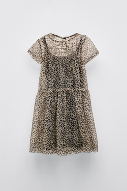 ZARA ПЛАТЬЕ ИЗ ПРОЗРАЧНОЙ ТКАНИ С ЛЕОПАРДОВЫМ ПРИНТОМ, ЛЕОПАРДОВЫЙ