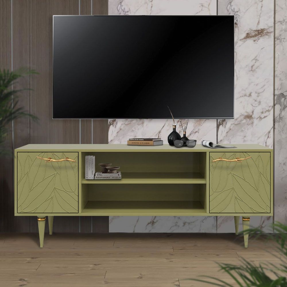 Тумба под ТВ Арт Колор leaves 155см Классик Голд Зеленая олива