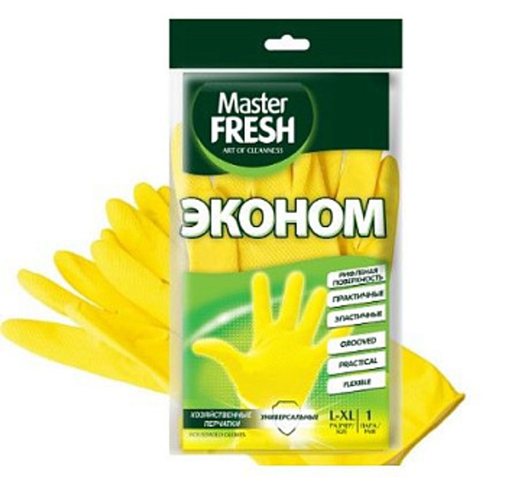 Перчатки д/уборки Мастер Фреш ECO Rubber Gloves (L/X) хозяйств.,прочные резина желтый 1 пара