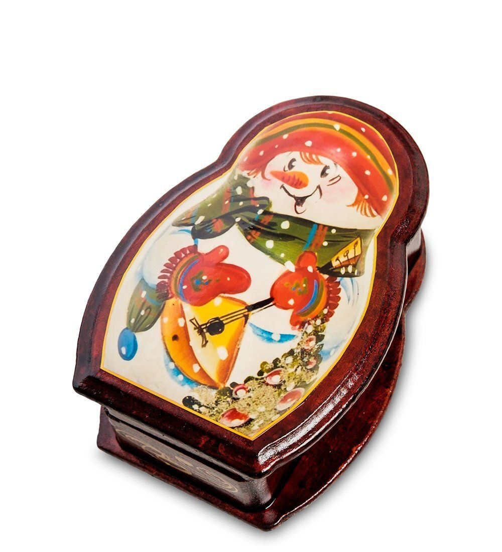 Народные промыслы ШК-11/61-C Шкатулка в технике декупаж «Матрешка-снеговик» (14х10х5)