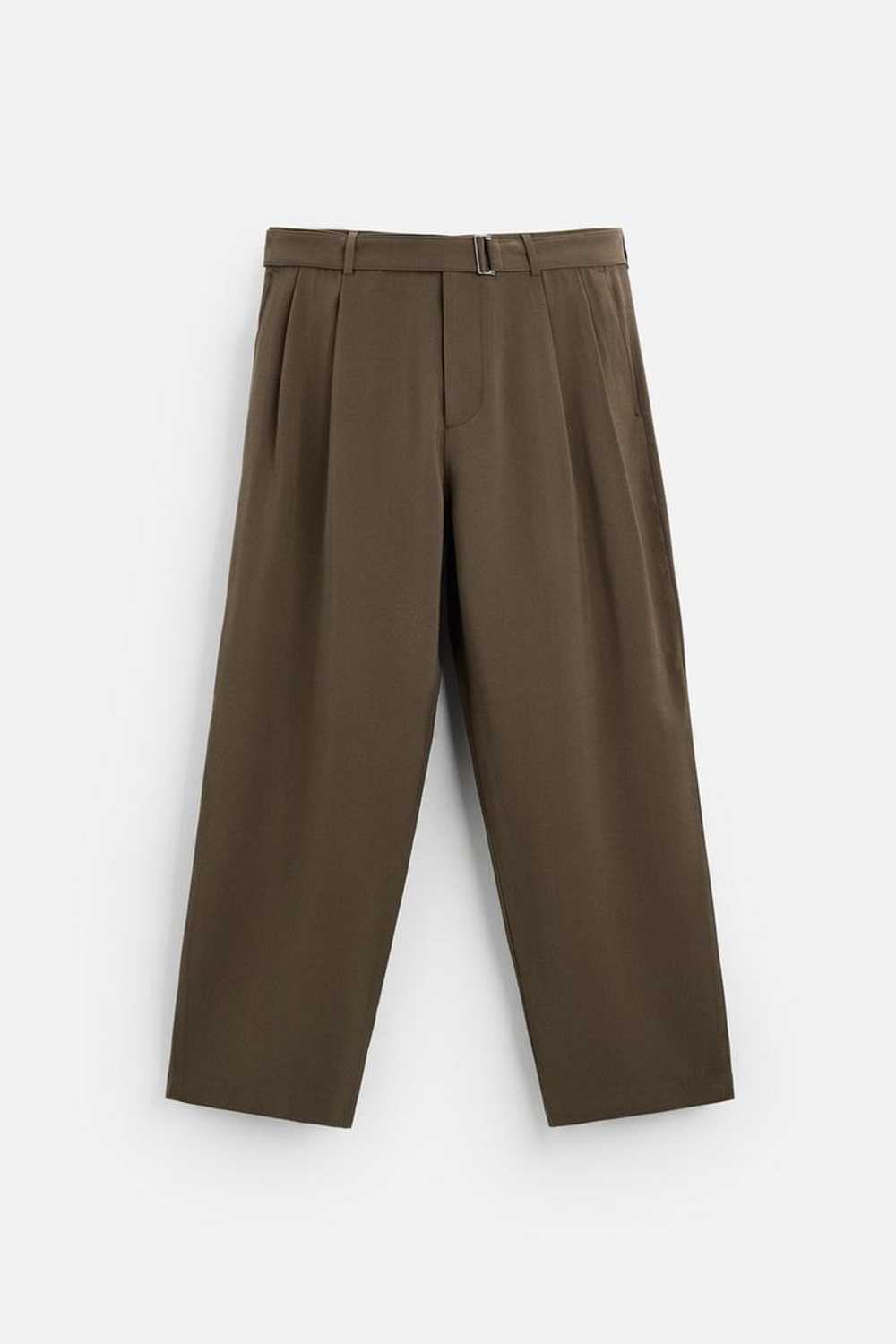 ZARA БРЮКИ С ЗАЩИПАМИ И РЕМНЕМ, ШОКОЛАДНЫЙ