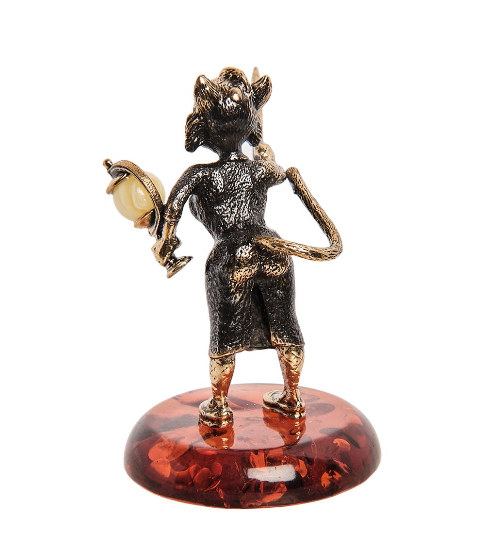 Народные промыслы AM-1074 Фигурка «Кошка Учительница» (латунь, янтарь)