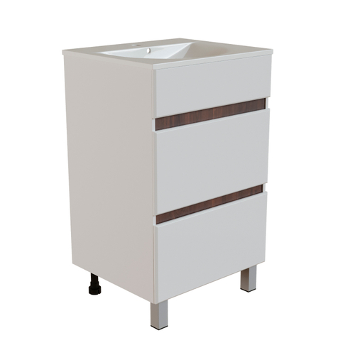 Тумба д/ванной "БРИКС-50" 2 ящика белый/дуб вотан под рак."Breeze 50" мебельный (Sanita Luxe) (ПВХ)