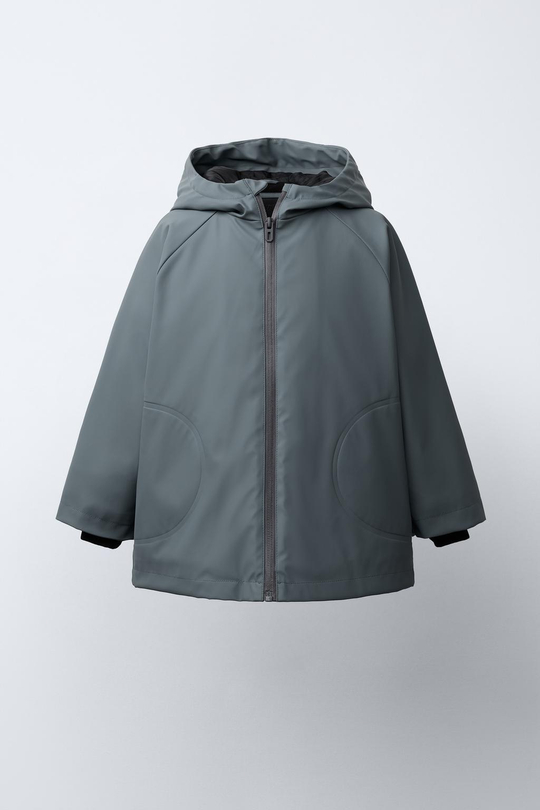 ZARA ПРОРЕЗИНЕННЫЙ ДОЖДЕВИК WATER RESISTANT, СЕРО-СИНИЙ