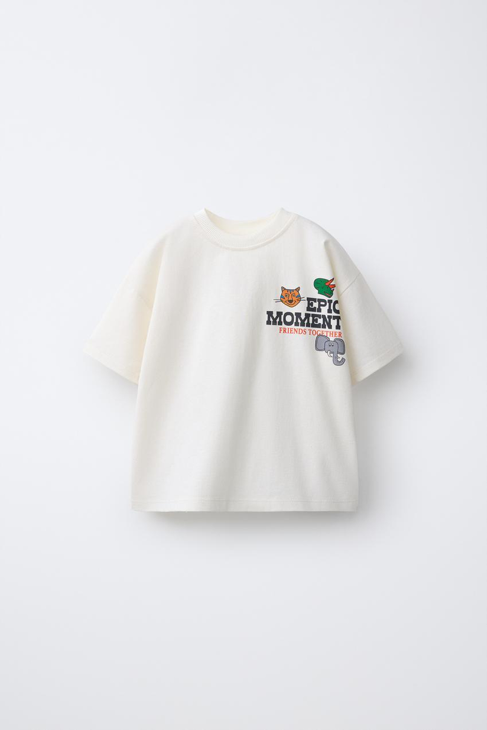 ZARA ФУТБОЛКА С ПРИНТОМ ЖИВОТНЫХ ЗООПАРКА, ЭКРЮ