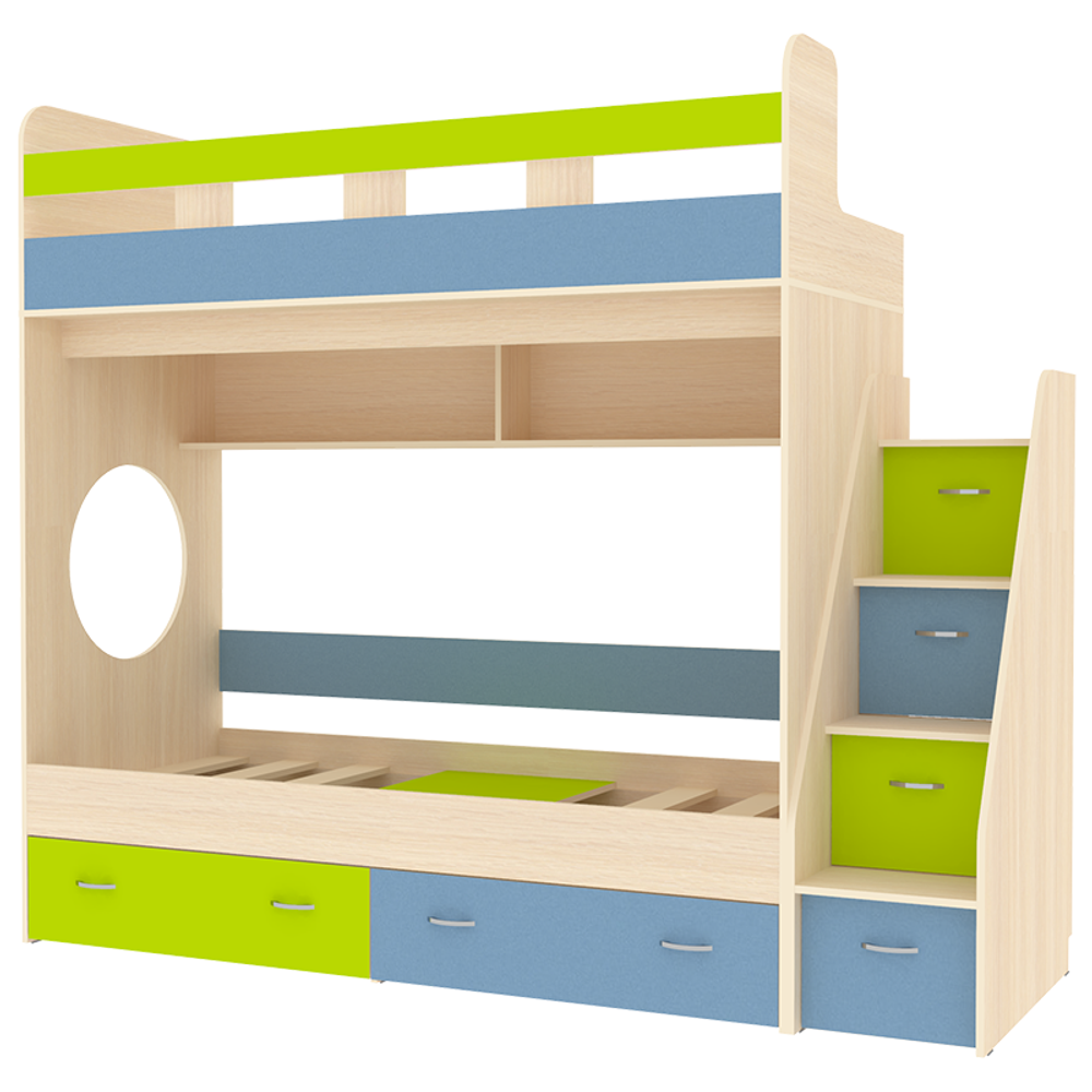 Двухъярусная кровать КарИВи Юниор 1 80x160  Дуб Молочный Лайм, Синий