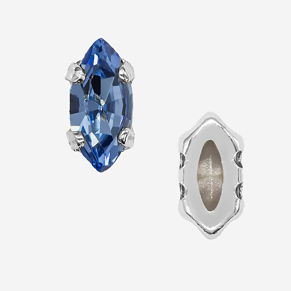 Кристалл Маркиз (Marquise Fancy Stone) в цапах, оттенок "Сапфир"/"Sapphire", 8*4мм, родирование