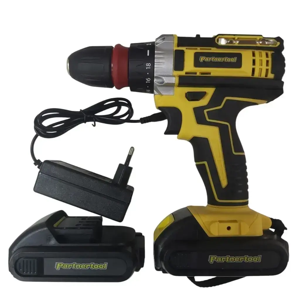 Дрель-Шуроповерт аккумуляторный Partnertool PCD-18CSET 18В 2 аккумулятора 2Ач БЫСТРОСЪЕМНЫЙ патрон в КЕЙСЕ с НАБОРОМ