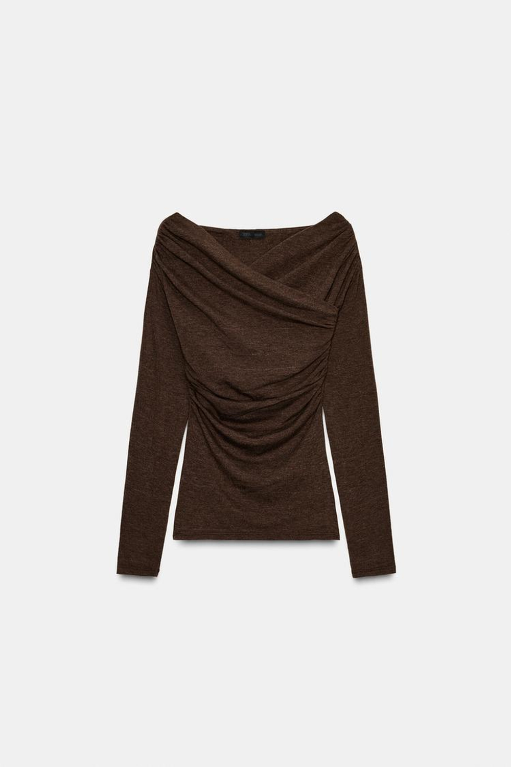 ZARA ТОП С ДРАПИРОВКОЙ И ПЕРЕКРЕСТНЫМ ВЫРЕЗОМ, КОРИЧНЕВЫЙ МЕЛАНЖ