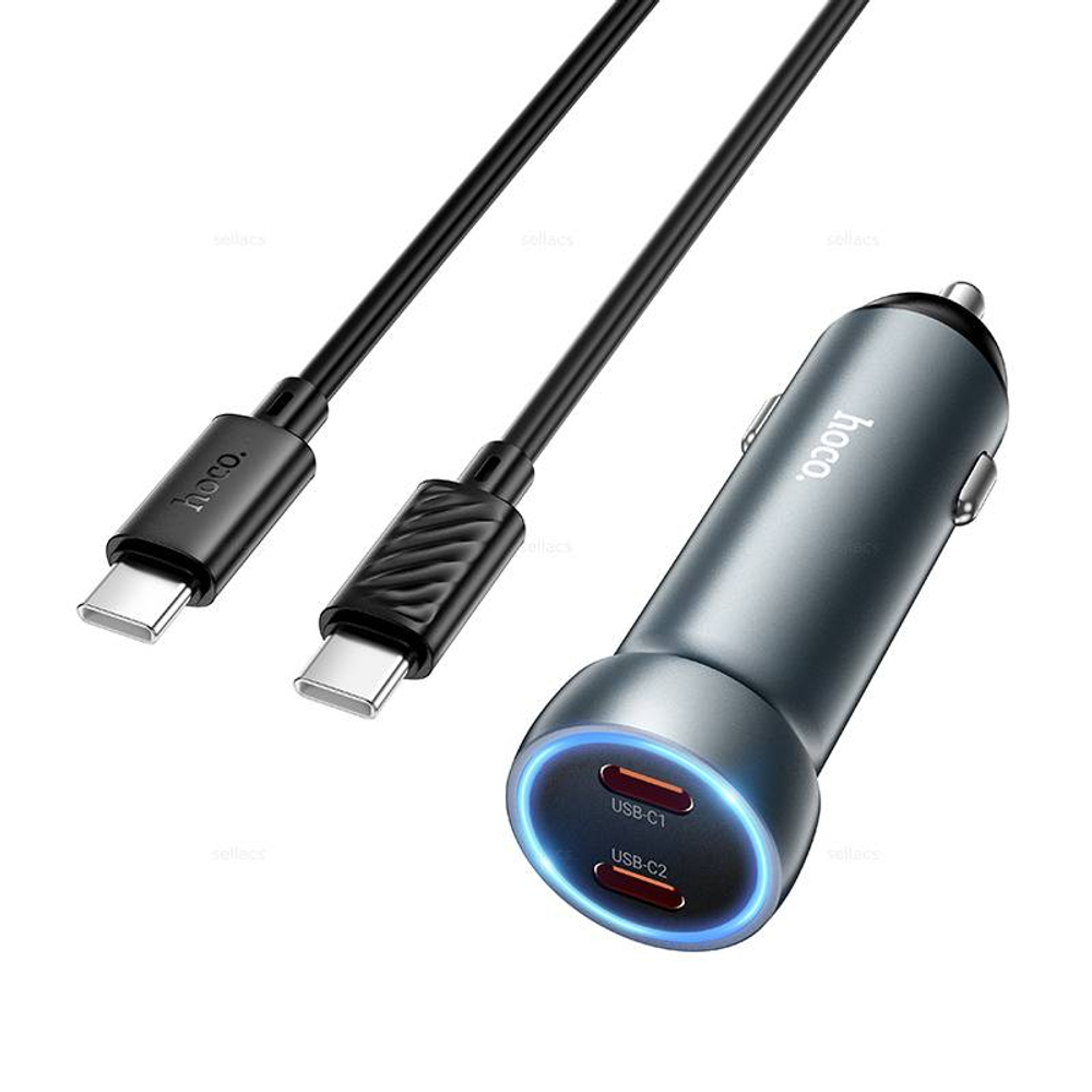 Автомобильное зарядное устройство для Type-C Hoco Z54B PD60W(2C) (metal grey)