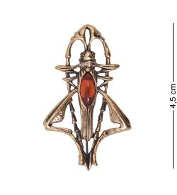 AM-4172 Брошь «Кузнечик Мормон» (латунь, янтарь)