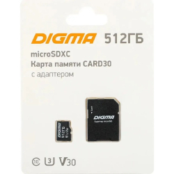 Карта памяти Micro SecureDigital 512GB Digma CARD30 V30 + adapter DGFCA512A03
