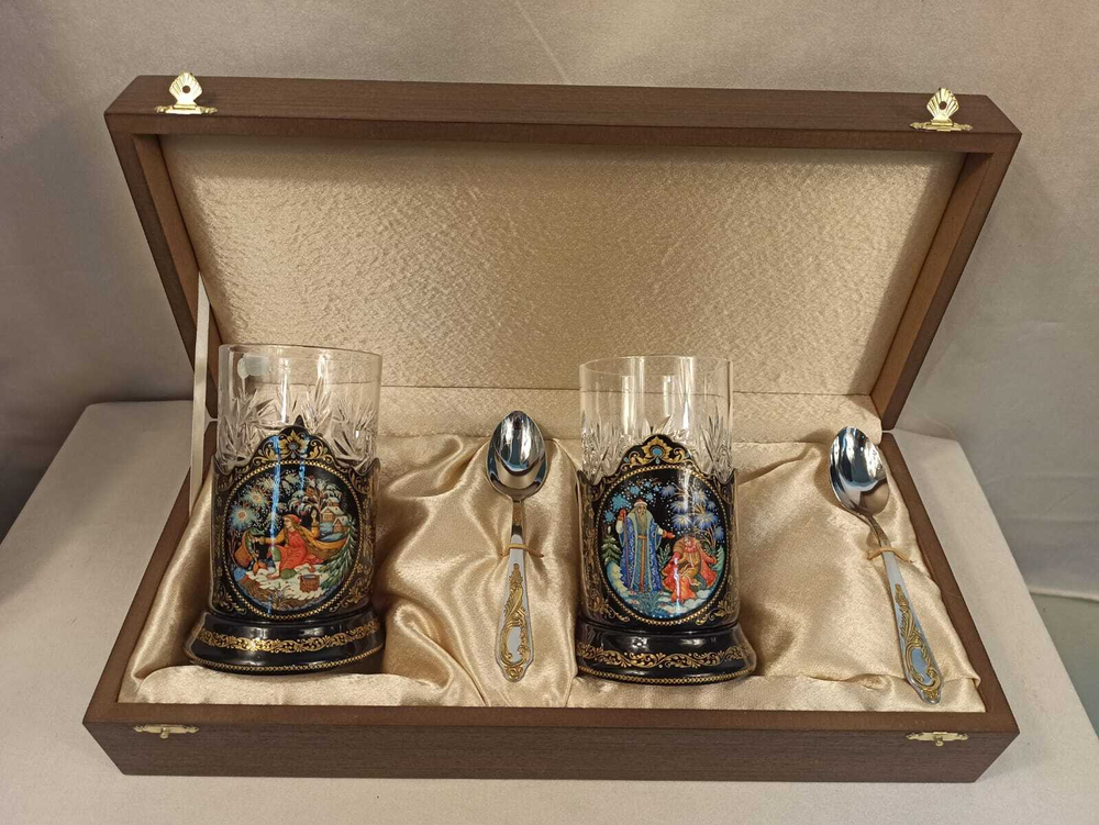 Чайный набор подстаканников (Ручная роспись Палех) №2