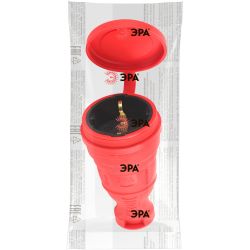 Розетка ЭРА R8-RED-IP44 каучуковая c заземлением прямая 16A IP44 красная | Штепсельные вилки и розетки