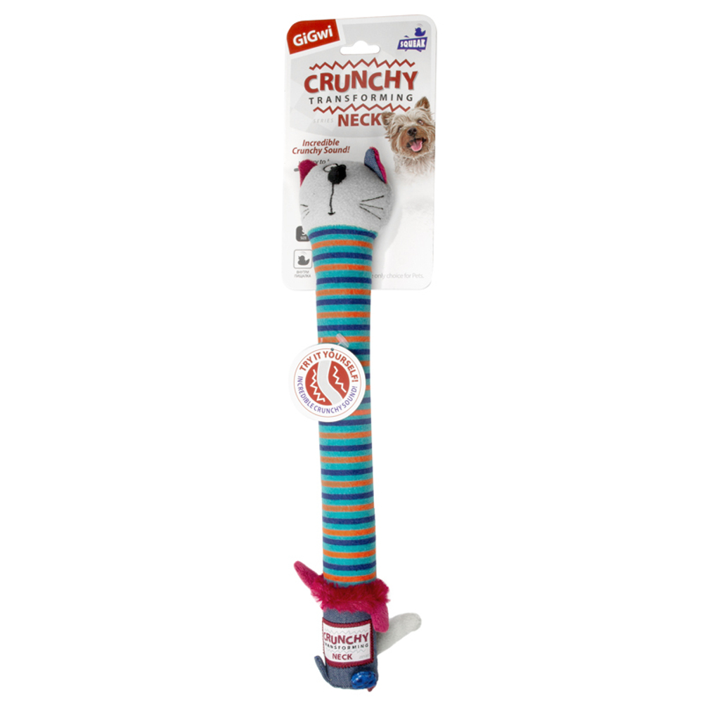75413 Игрушка для собак Кот с хрустящей шеей и пищалкой 32см, серия CRUNCHY NECK