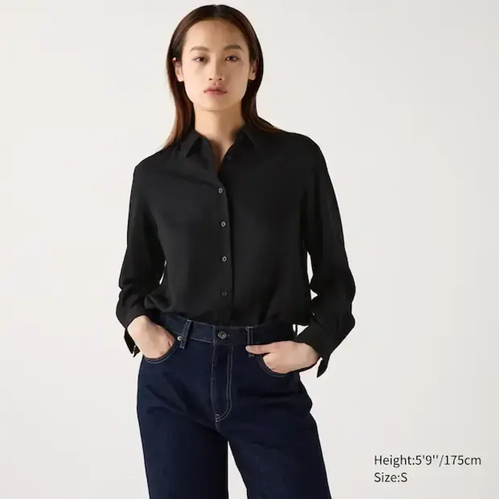 UNIQLO БЛУЗКА ИЗ ВИСКОЗЫ, ЧЕРНЫЙ