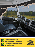 Ламбрекен с косынками стеганые Hino (экокожа, черный, бежевая бахрома "закрутка")