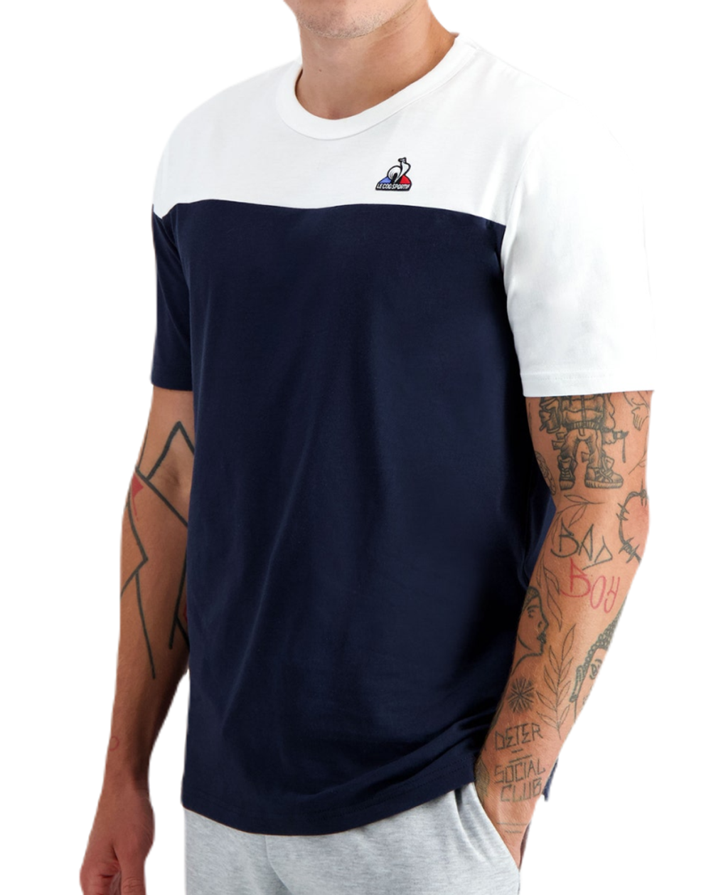 Мужская теннисная футболка Le Coq Sportif BAT Tee Short Sleeve N°3 SS23 - sky captain/new optical white