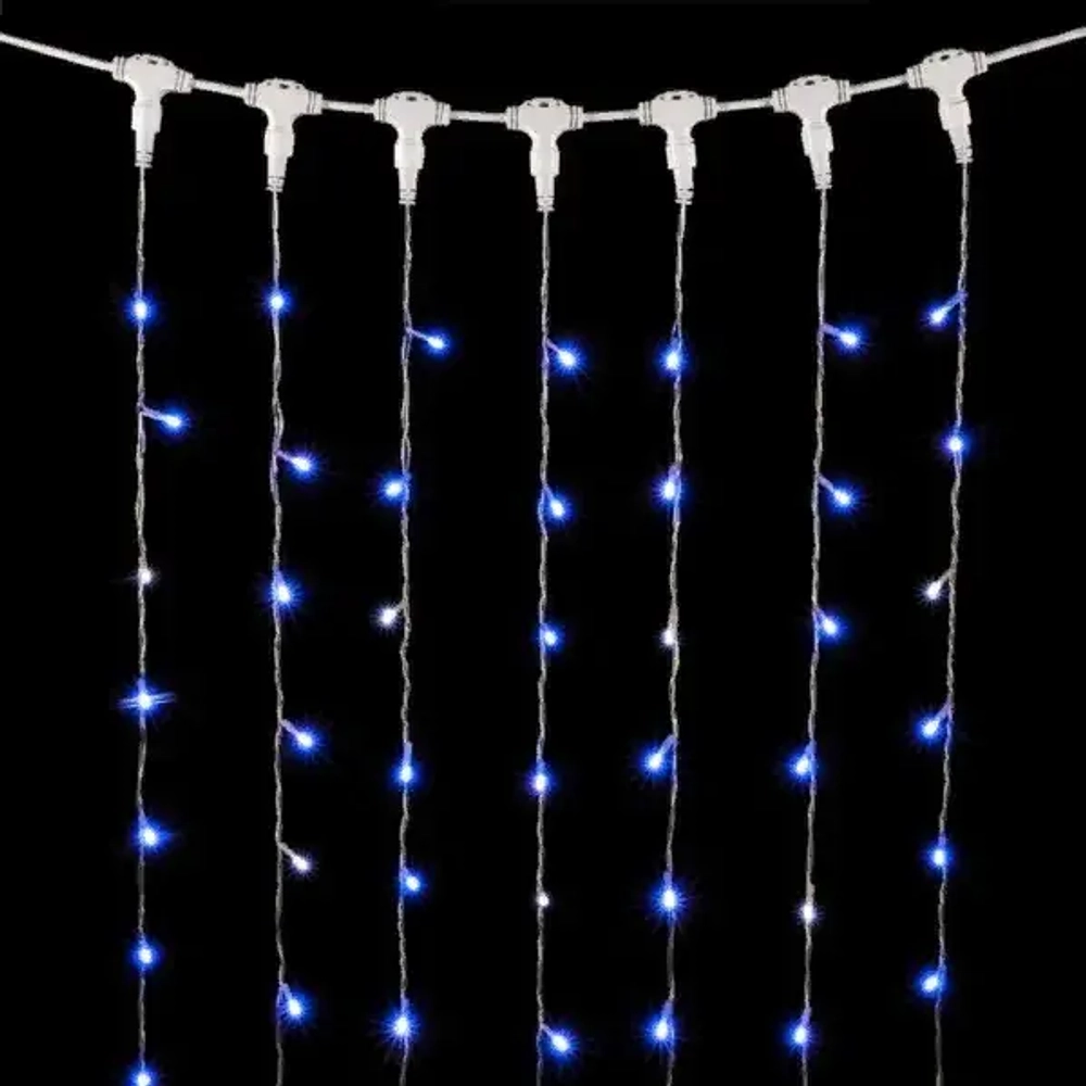 Светодиодный занавес 2*2 м., 400 синих LED ламп, мерцание, прозрачный провод ПВХ, LTC (PCL402BLW-10-2B)