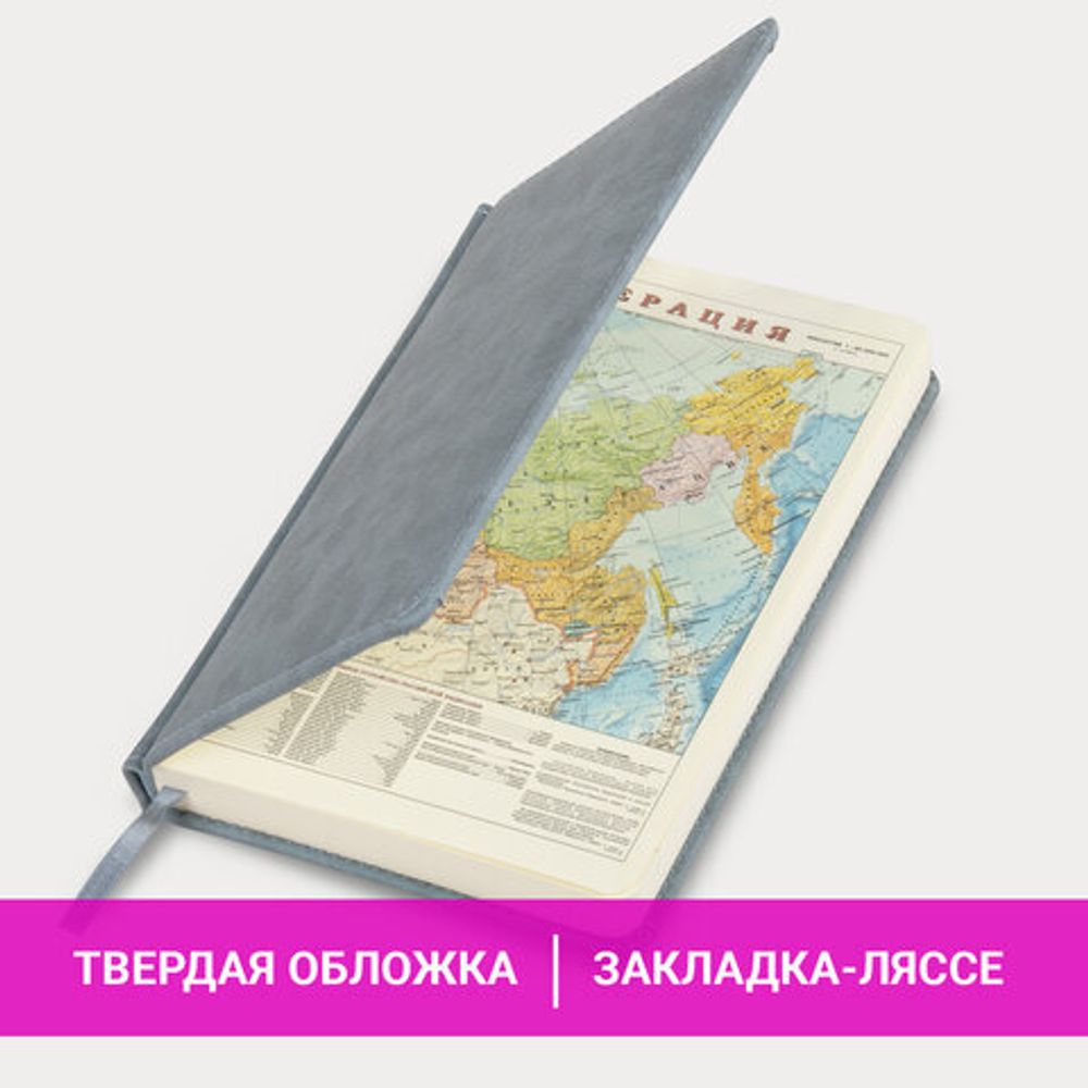 Ежедневник недатированный А5 138х213 мм BRAUBERG "Status", под кожу, 160 л., серо-голубой, 113365