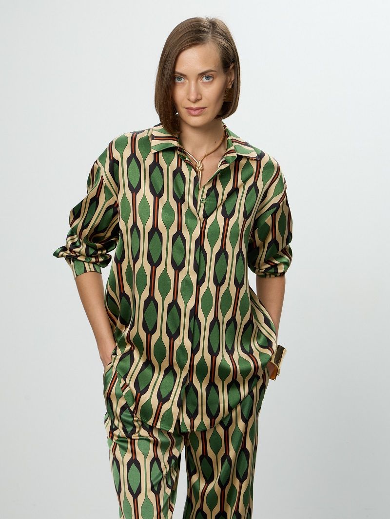 Рубашка Хельсинки зеленый принт вискоза