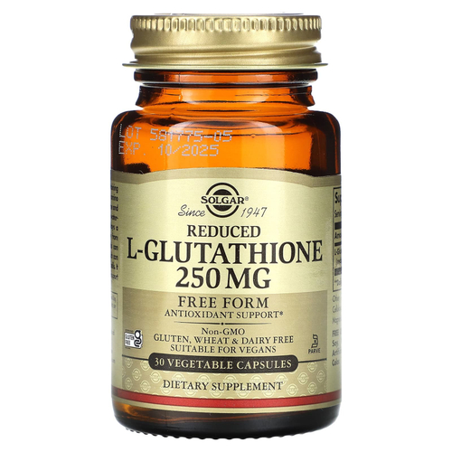 Solgar, Восстановленный L-глутатион, 250 мг, 30 растительных капсул