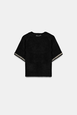 ZARA СВИТЕР С БУСИНАМИ, ЧЕРНЫЙ