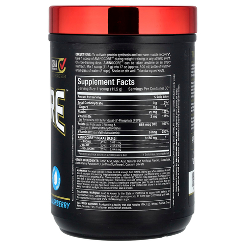 ALLMAX, аминокислоты с разветвленной цепью AMINOCORE, голубая малина, 315 г (0,69 фунта)