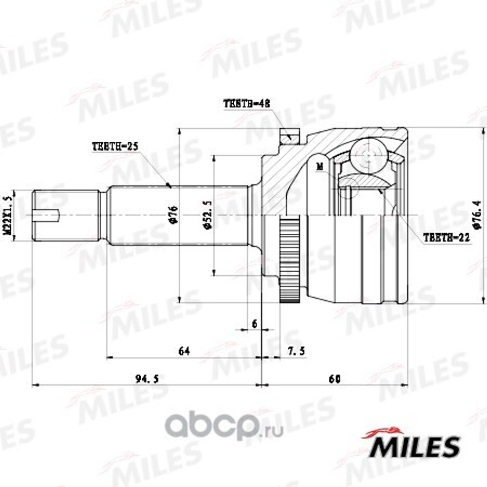 ШРУС Hyundai Solaris Kia Rio III наруж. с ABS (Miles)