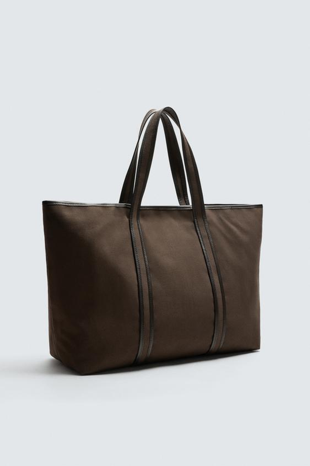 ZARA ТКАНЕВАЯ СУМКА-ШОПЕР, КОРИЧНЕВЫЙ