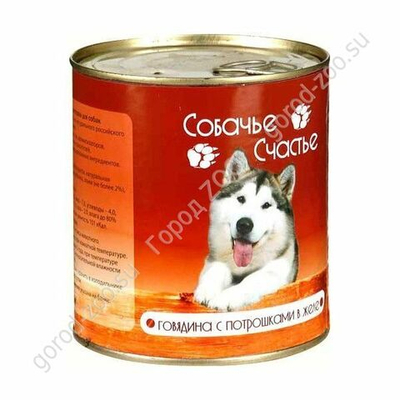 Собачье Счастье говядина с потрошками в желе 750г