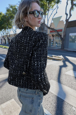 ZARA БЛЕЙЗЕР ИЗ РЕЛЬЕФНОЙ ТКАНИ С МЕТАЛЛИЗИРОВАННОЙ НИТЬЮ, ЧЕРНЫЙ/ЭКРЮ