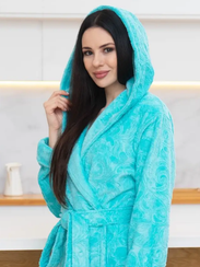 Халат женский длинный с капюшоном EMILY Бризовый