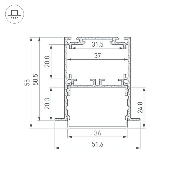 Профиль встраиваемый Arlight SL-Linia52-3L-F-2000 Anod 044682