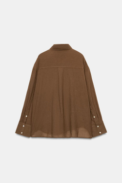 ZARA РУБАШКА ОВЕРСАЙЗ С КАРМАНОМ, КОРИЧНЕВЫЙ