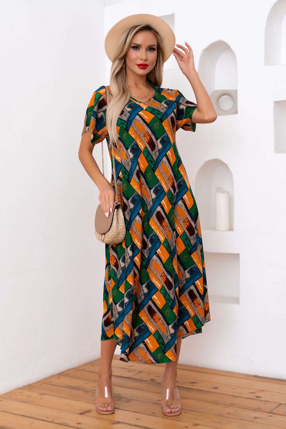 Платье Магия лета (охра/зеленый) Р11-867/6 Nikol (Акция)