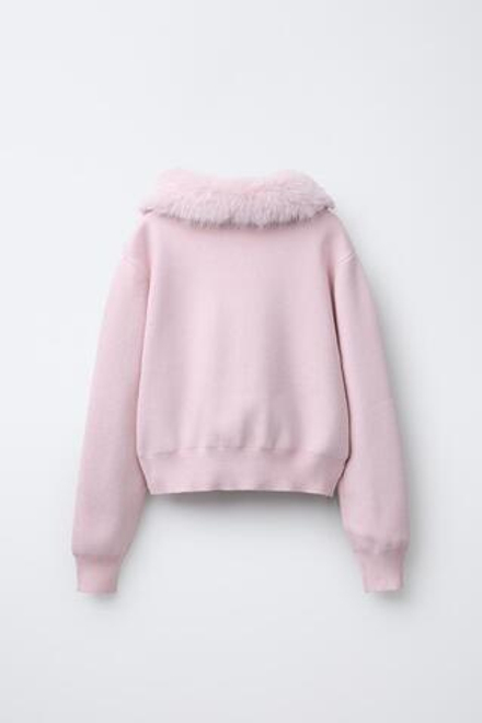 ZARA ТРИКОТАЖНЫЙ КАРДИГАН СО СЪЕМНЫМ ВОРОТНИКОМ ИЗ ИСКУССТВЕННОГО МЕХА, РОЗОВЫЙ