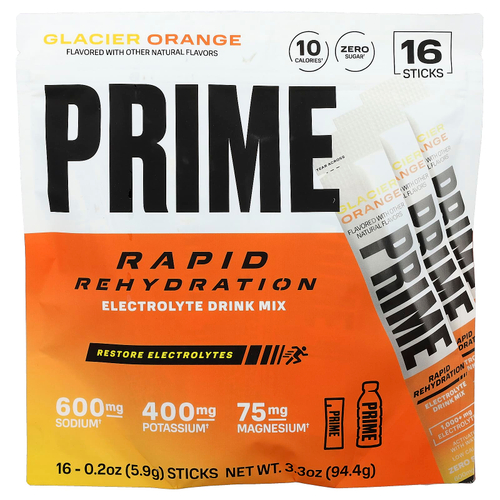 Prime Hydration, Rapid ReHydration, смесь для приготовления электролитического напитка, со вкусом апельсина, 16 стиков по 5,9 г (0,2 унции)