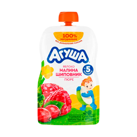 Пюре фруктовое Агуша Малина-шиповник 90 гр пауч