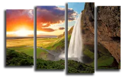 Модульная картина "Водопад на закате"