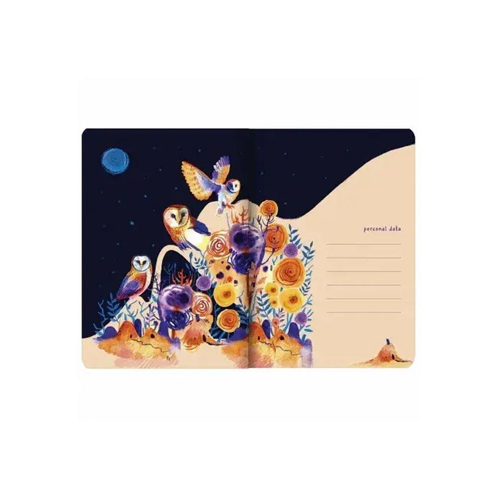 Тетрадь 40 л клетка BRAUBERG обложка SoftTouch, фольга, бежевая бум. 70 г/м2, Совы 403780