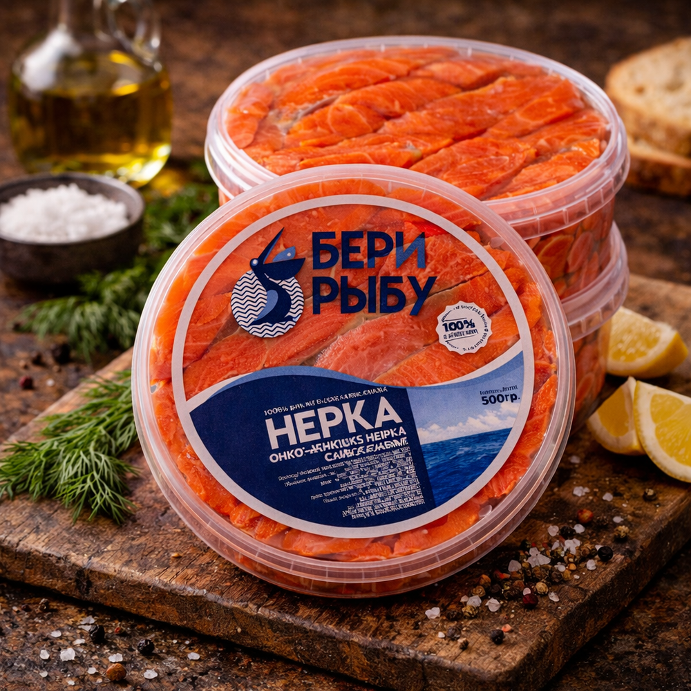 Нерка слабосоленая в масле, филе-ломтики, 500 гр