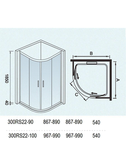 Душевое ограждение WeltWasser  WW300 Арт. 300RS22-100 Размер 1000х1000х1850 мм 10000003099 четверть круга