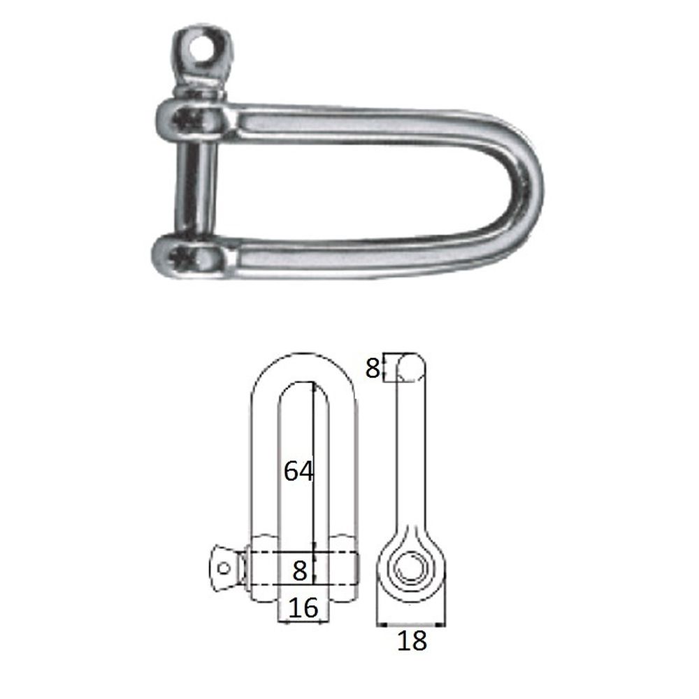 Скоба такелажная удлиненная с винтовым пальцем 8 мм сталь AISI 316