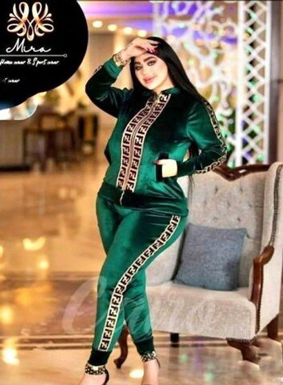 Костюм двойка, велюр Мияги, цвет зелёный