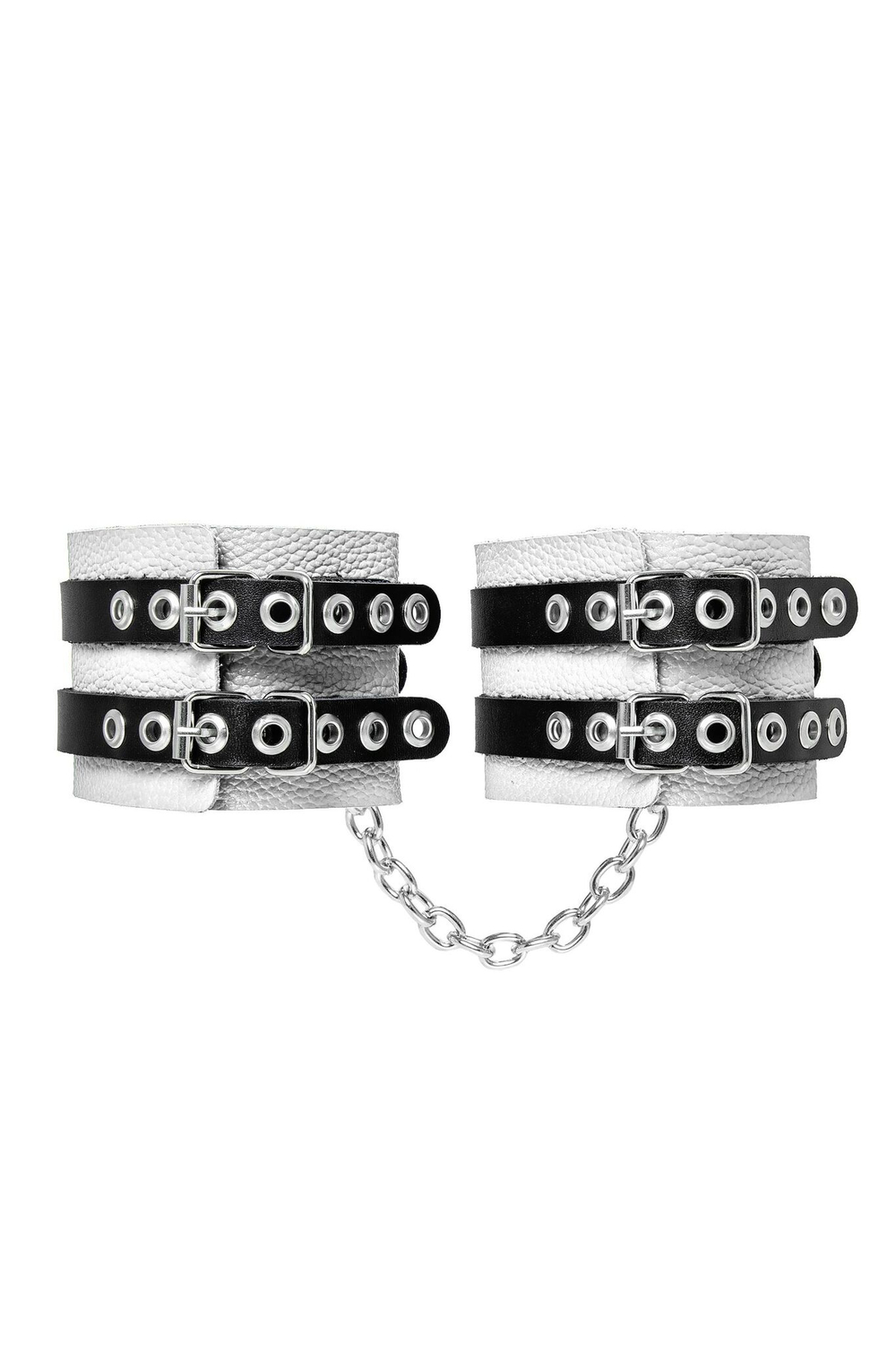 Бело-черные оковы с двумя ремешками и люверсами (Цвет: белый с черным)