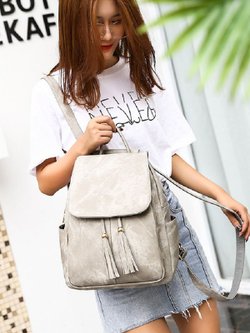 Сумка - рюкзак с косметичкой, женская, 35x28x20см (серый) (0281B-A2)