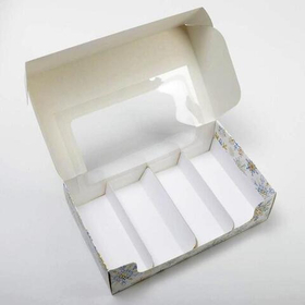 Коробка для эклеров с 5 вкладышами «Снежинки», 25,2 х 15 х 7 см